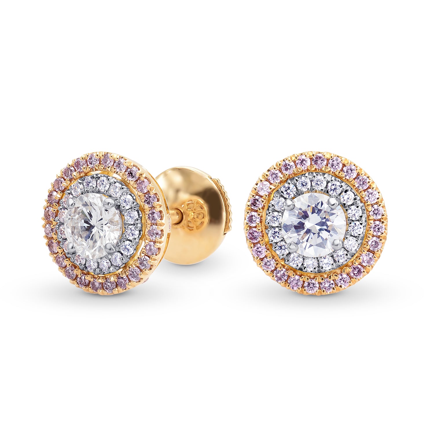White and Pink Diamond Double Halo Earrings