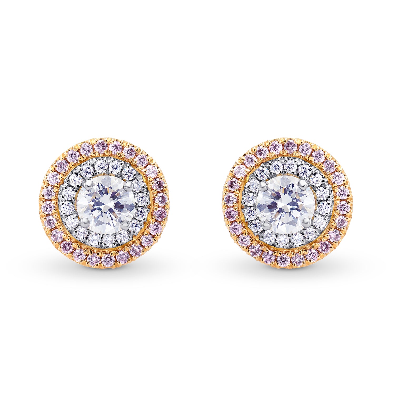White and Pink Diamond Double Halo Earrings