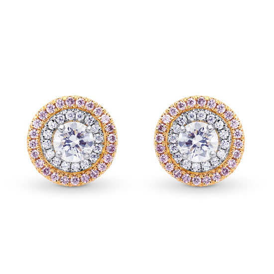 White and Pink Diamond Double Halo Earrings