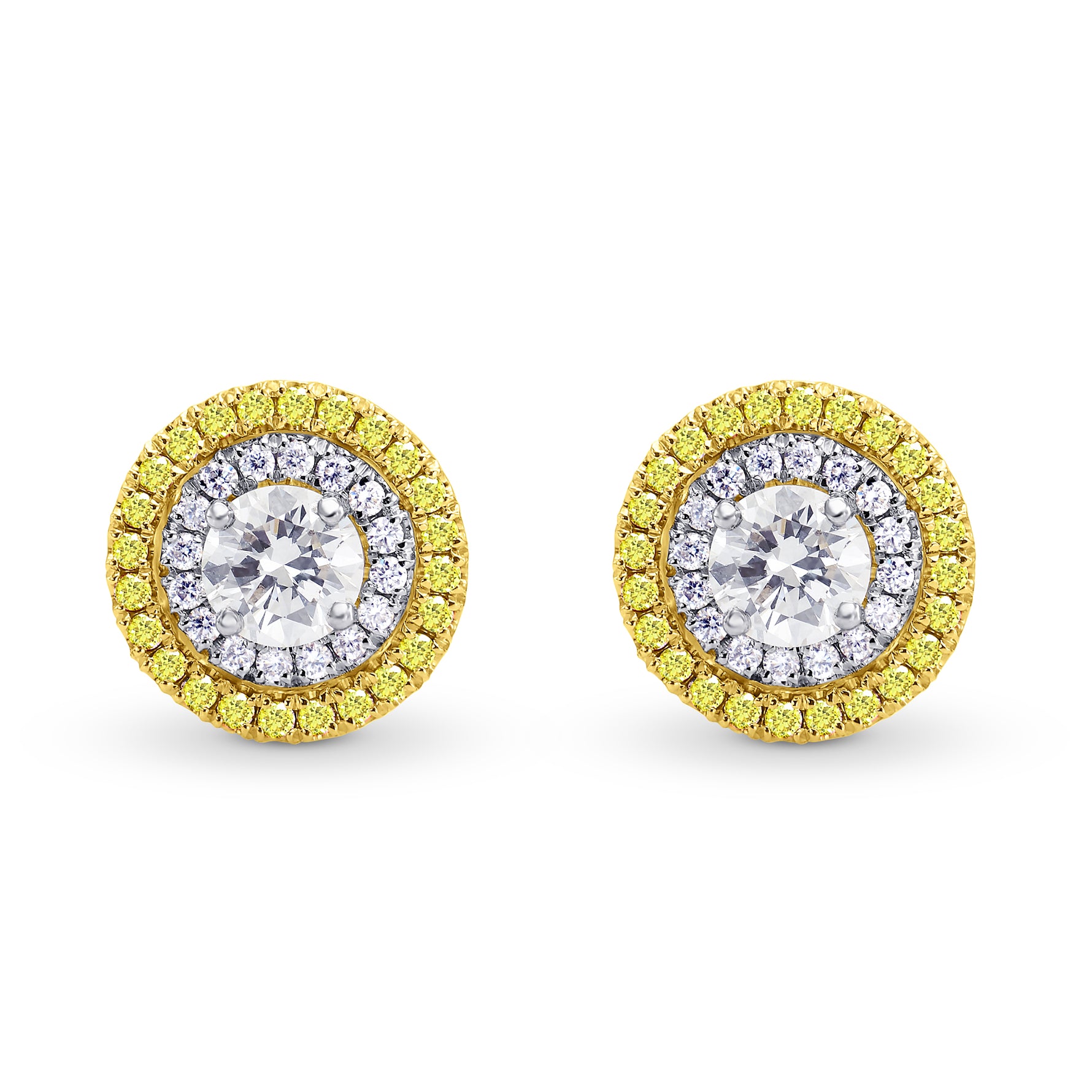 White and Fancy Intense Yellow Diamond Double Halo Earrings