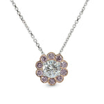 White and Pink Diamond Floral Halo Pendant