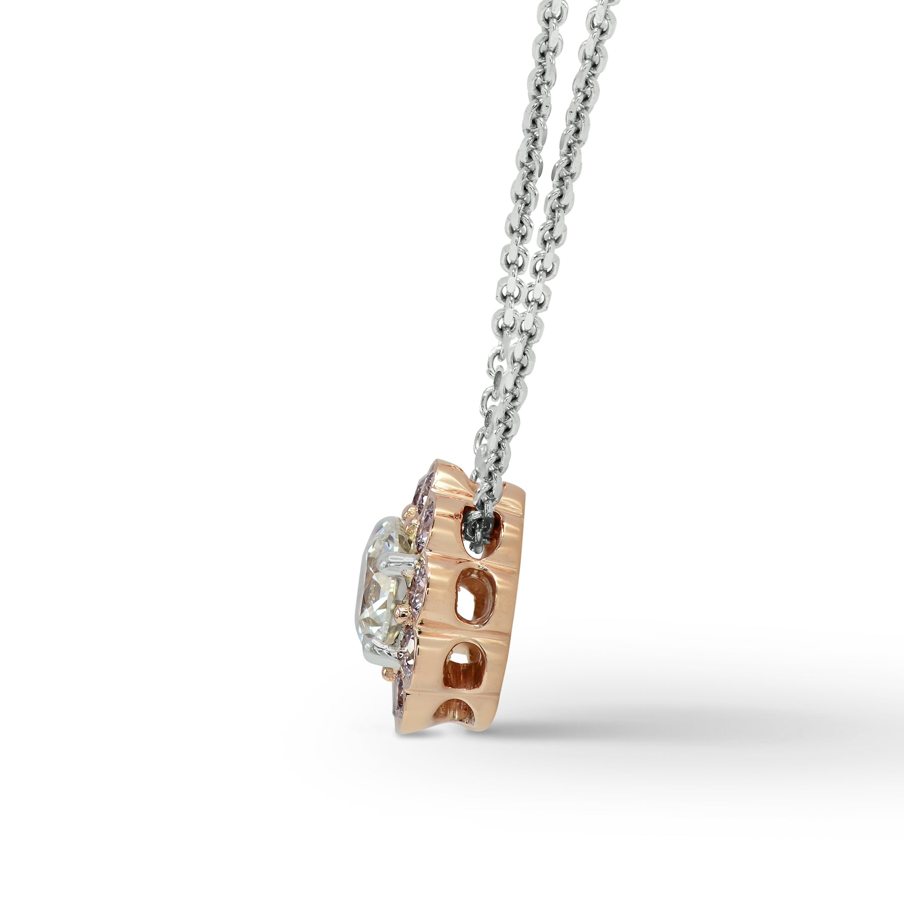 White and Pink Diamond Floral Halo Pendant