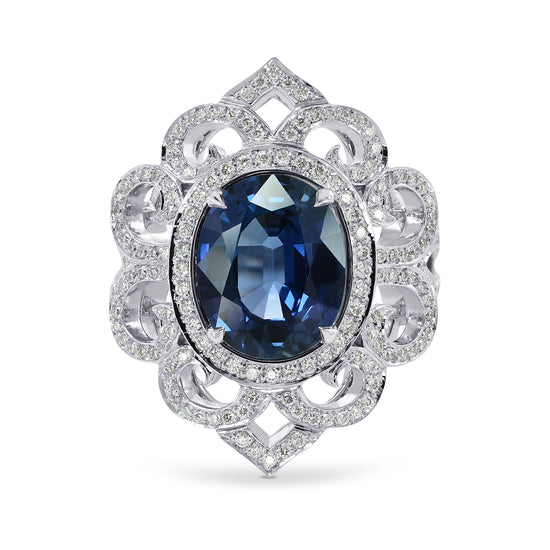 3.42Ct Oval Sapphire and Diamond Dress Ring