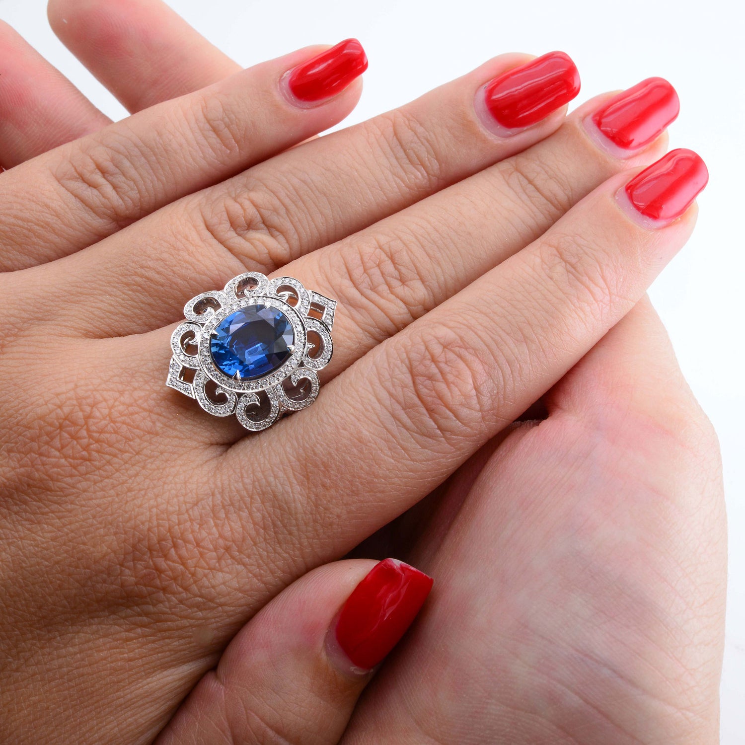 3.42Ct Oval Sapphire and Diamond Dress Ring