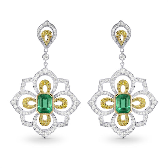 Emerald and Fancy Intense Yellow Diamond Drop Earrings