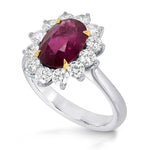 Platinum Oval Ruby and Diamond Basket Halo Ring