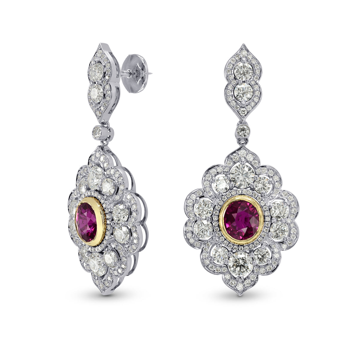 Ruby & Diamond Drop Halo Earrings