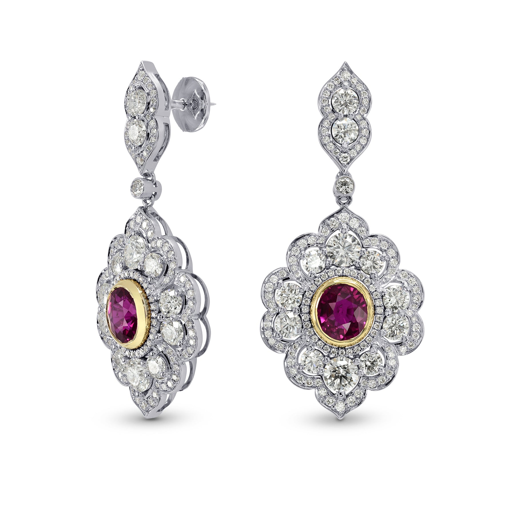 Ruby & Diamond Drop Halo Earrings