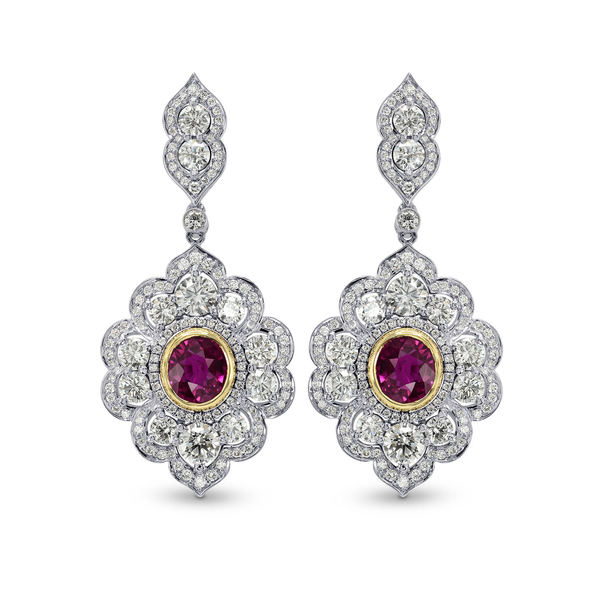 Ruby & Diamond Drop Halo Earrings