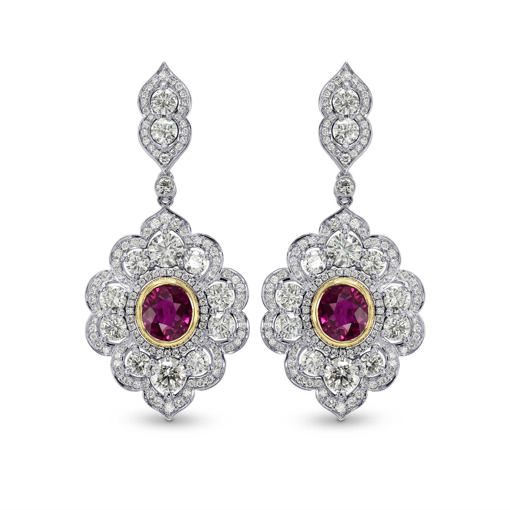 Ruby & Diamond Drop Halo Earrings