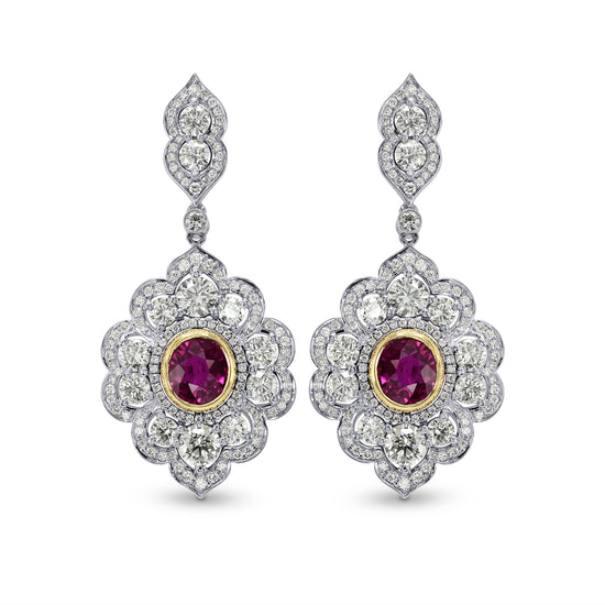 Ruby & Diamond Drop Halo Earrings