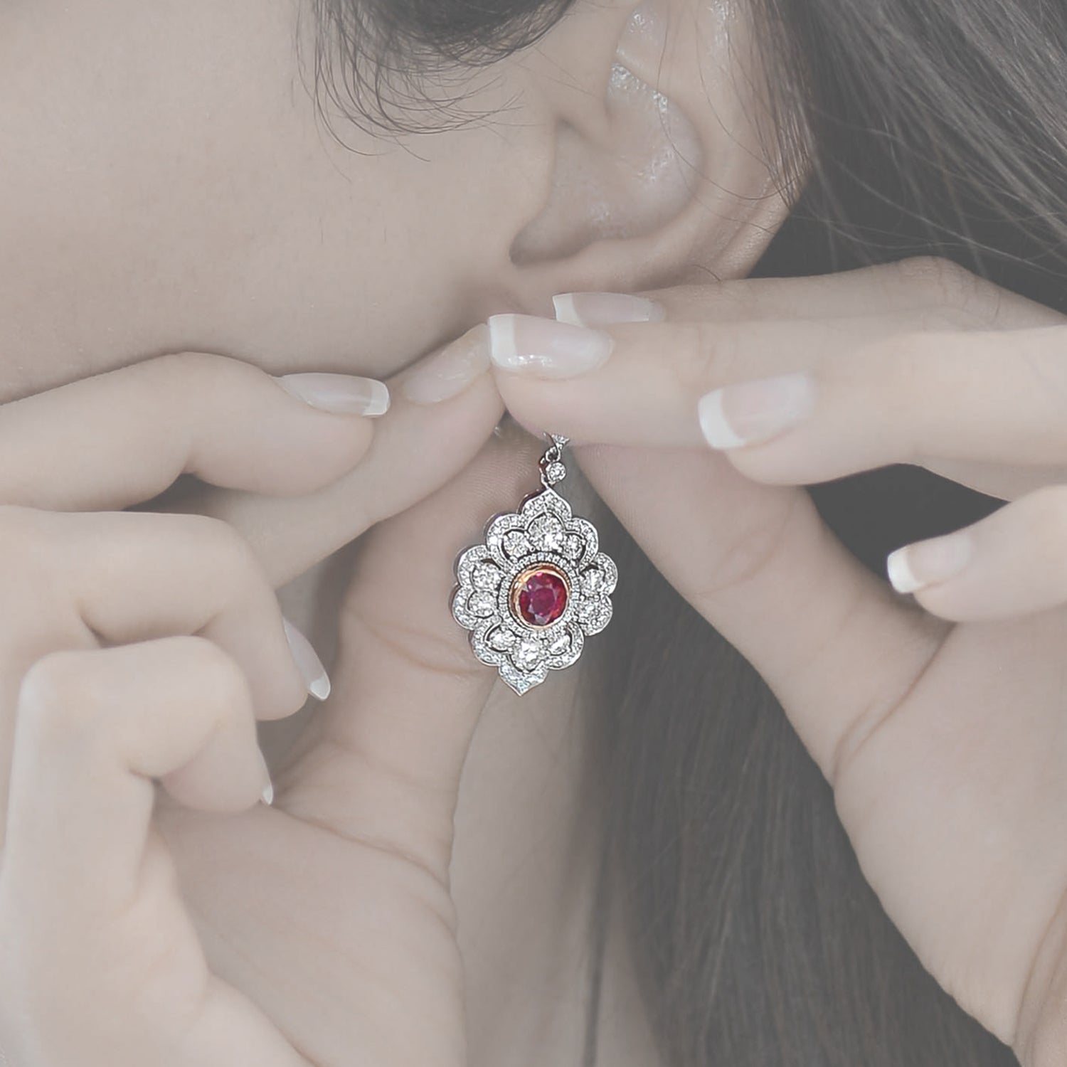 Ruby & Diamond Drop Halo Earrings