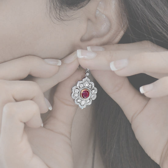 Ruby & Diamond Drop Halo Earrings