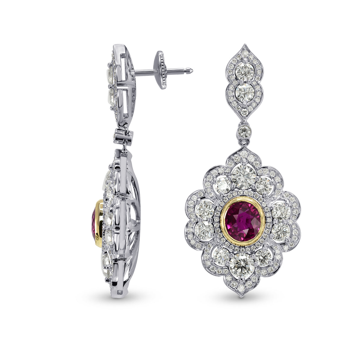 Ruby & Diamond Drop Halo Earrings