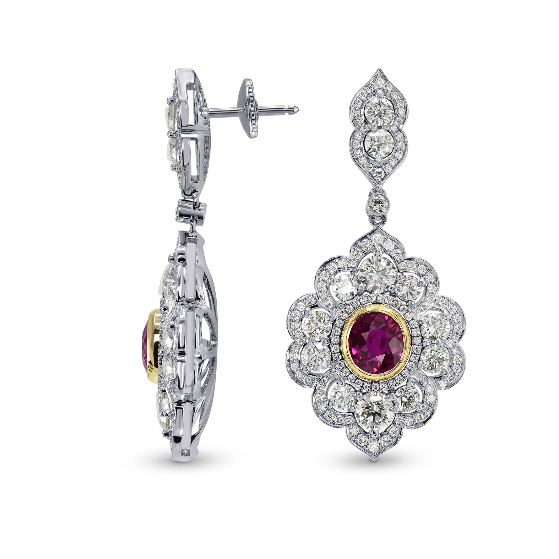 Ruby & Diamond Drop Halo Earrings