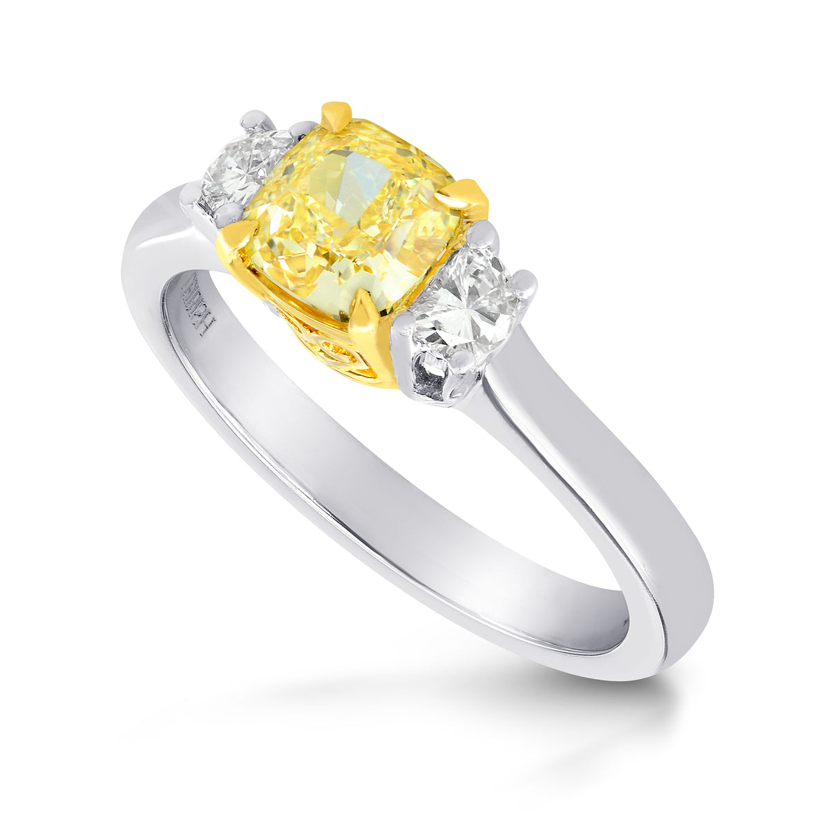 Fancy Yellow Cushion & Half-moon Diamond Ring