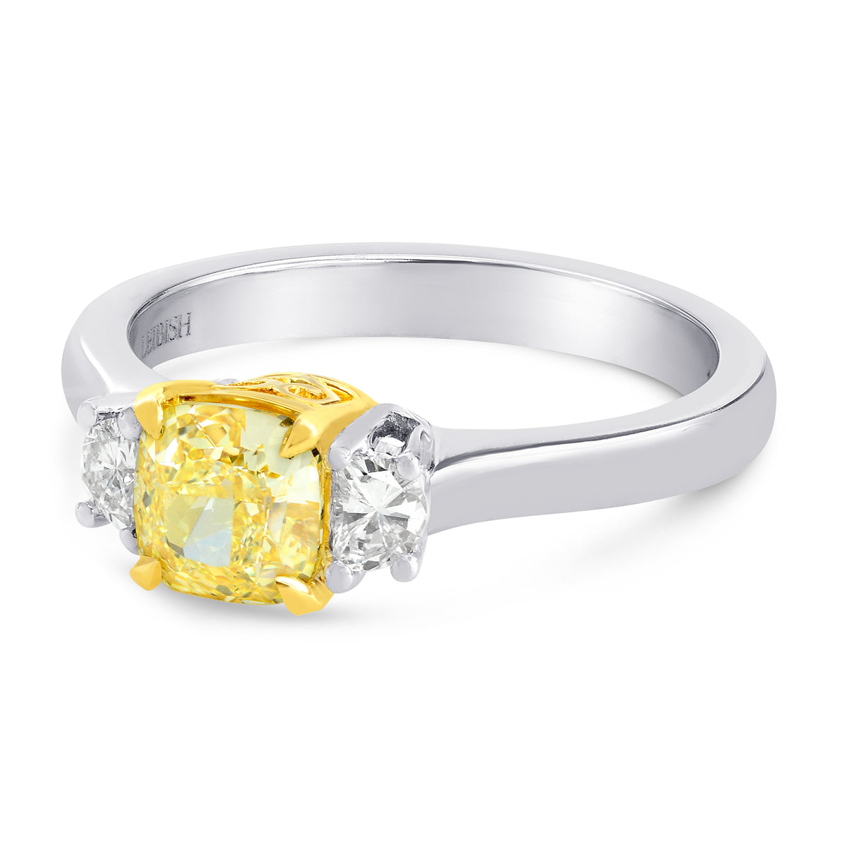 Fancy Yellow Cushion & Half-moon Diamond Ring