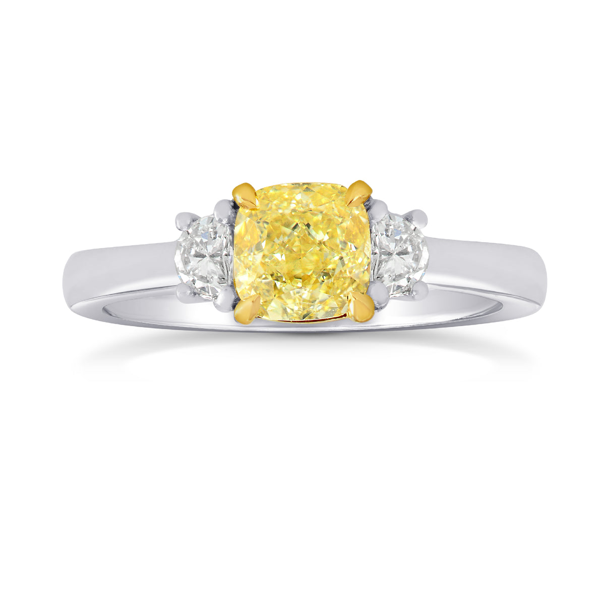 Fancy Yellow Cushion & Half-moon Diamond Ring