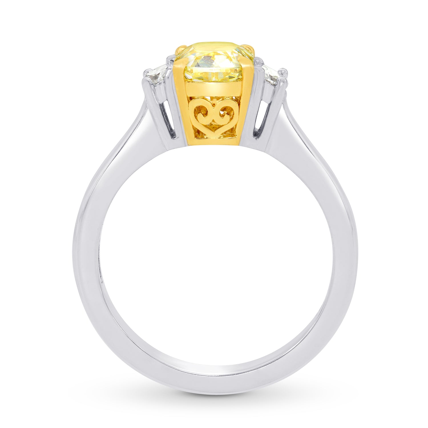 Fancy Yellow Cushion & Half-moon Diamond Ring