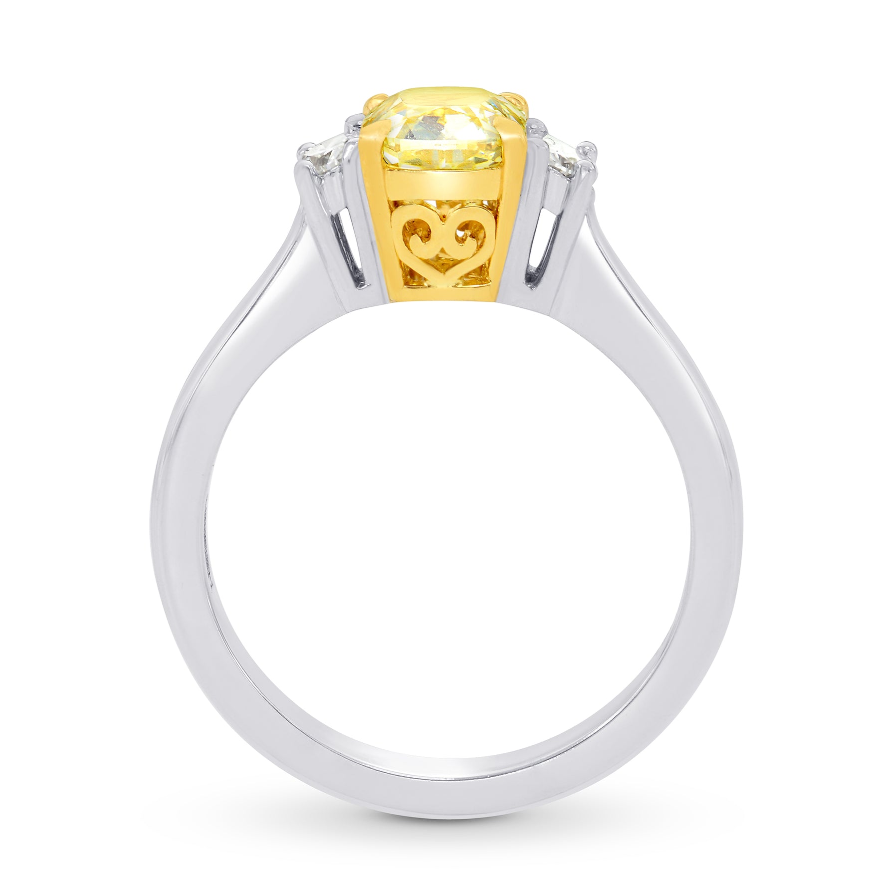 Fancy Yellow Cushion & Half-moon Diamond Ring