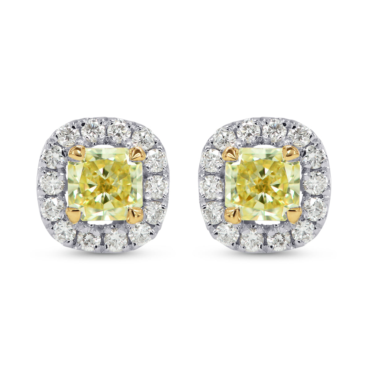 Fancy Yellow Radiant Diamond Halo Earrings