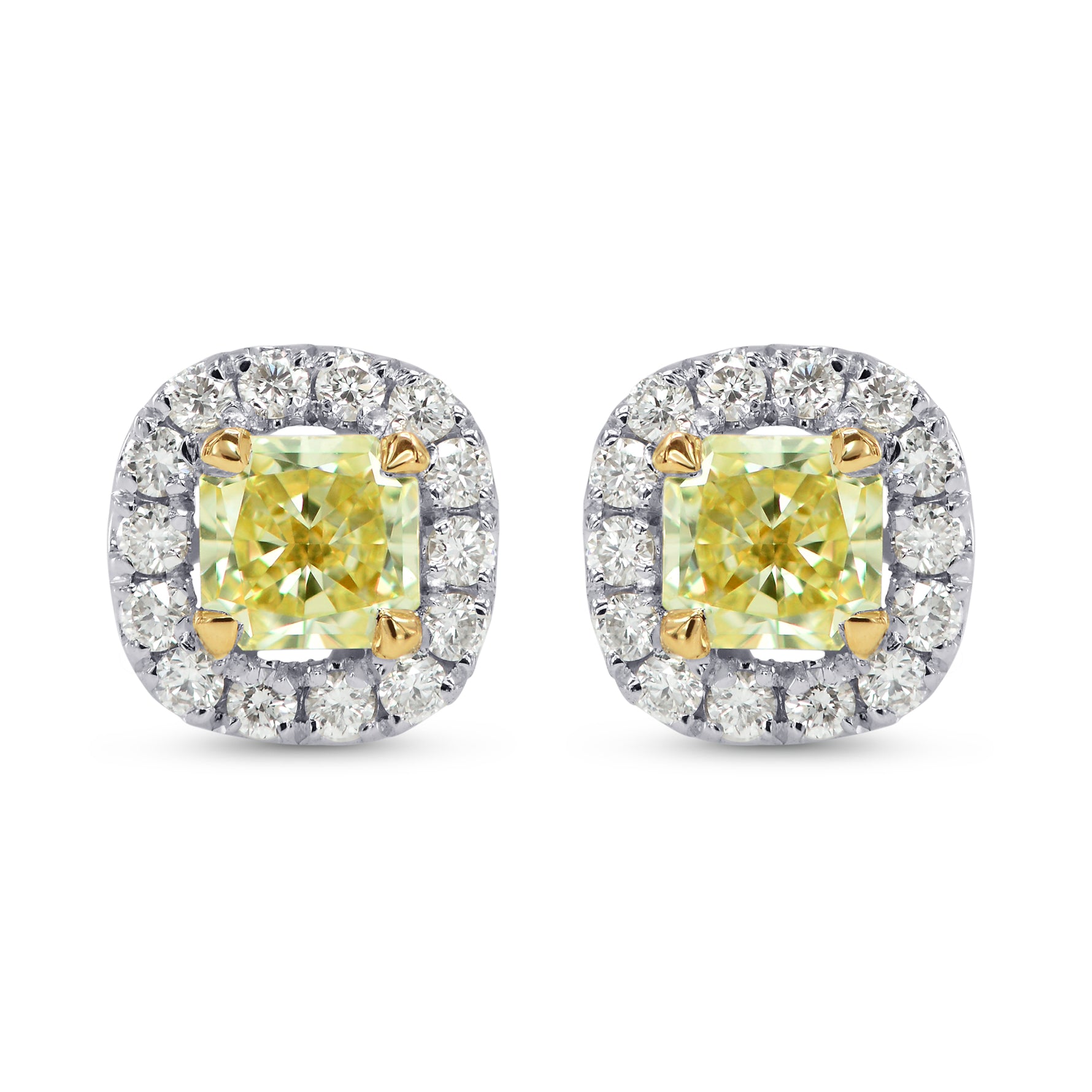 Fancy Yellow Radiant Diamond Halo Earrings