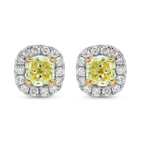Fancy Yellow Radiant Diamond Halo Earrings