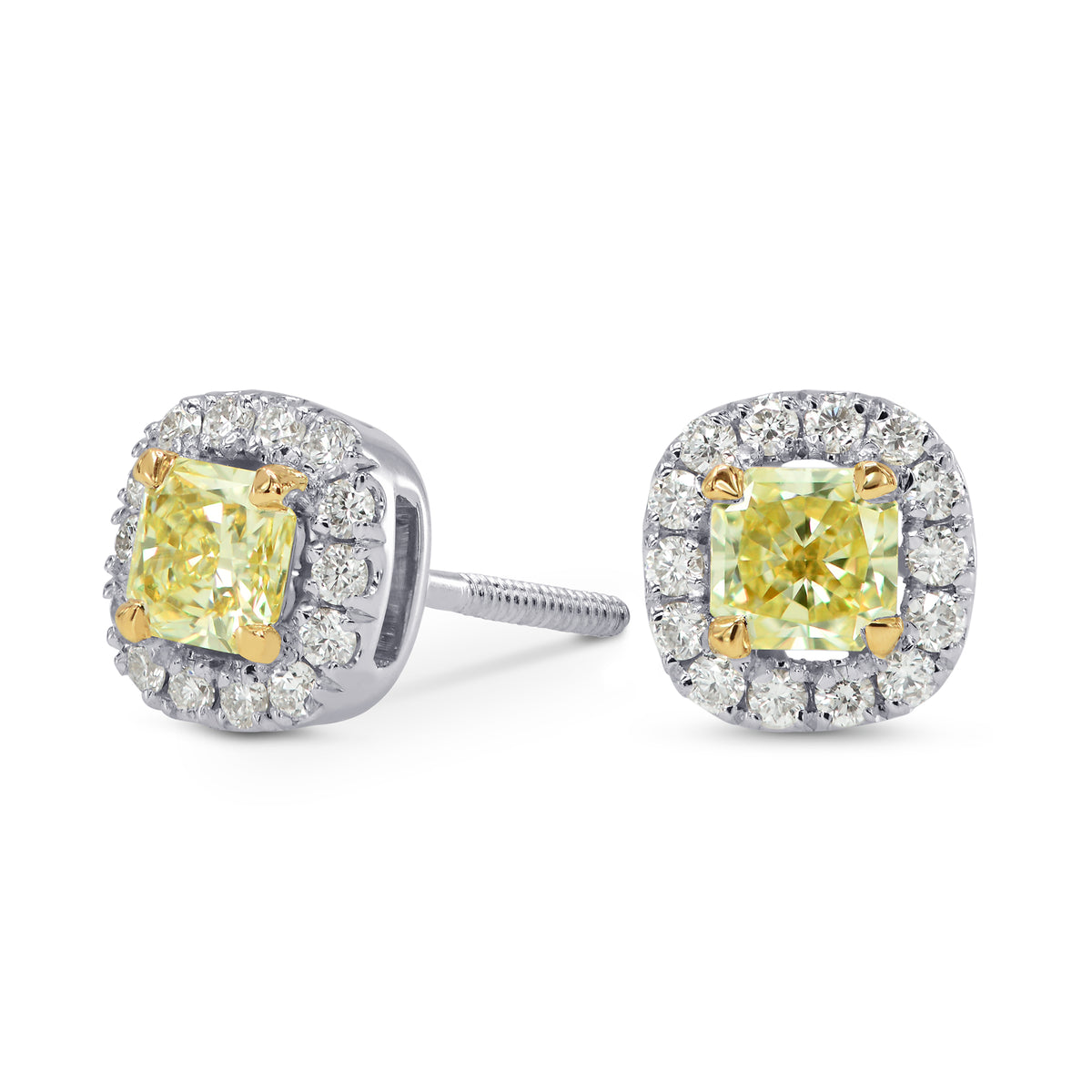 Fancy Yellow Radiant Diamond Halo Earrings