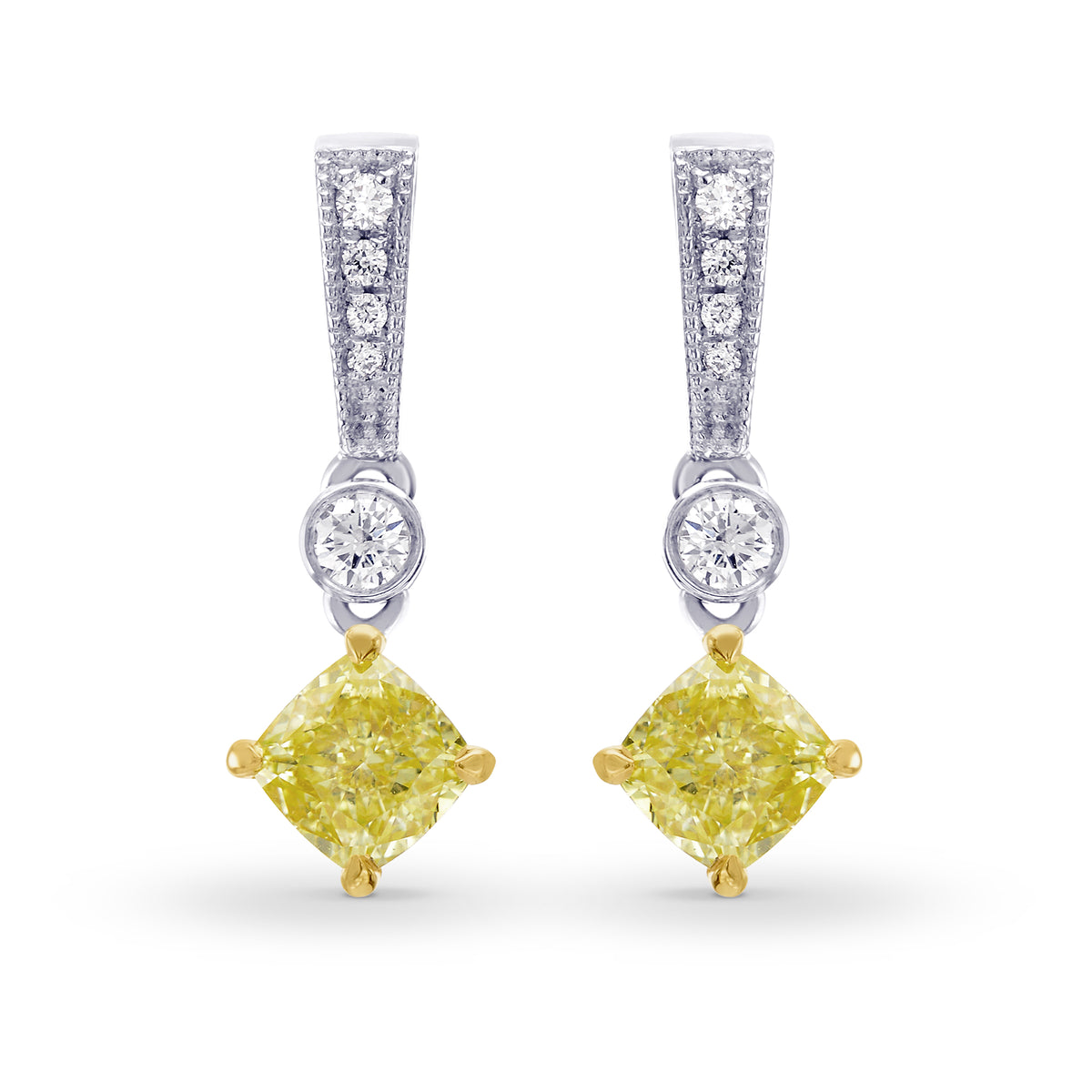 Fancy Yellow  Cushion Diamond  Drop Earrings