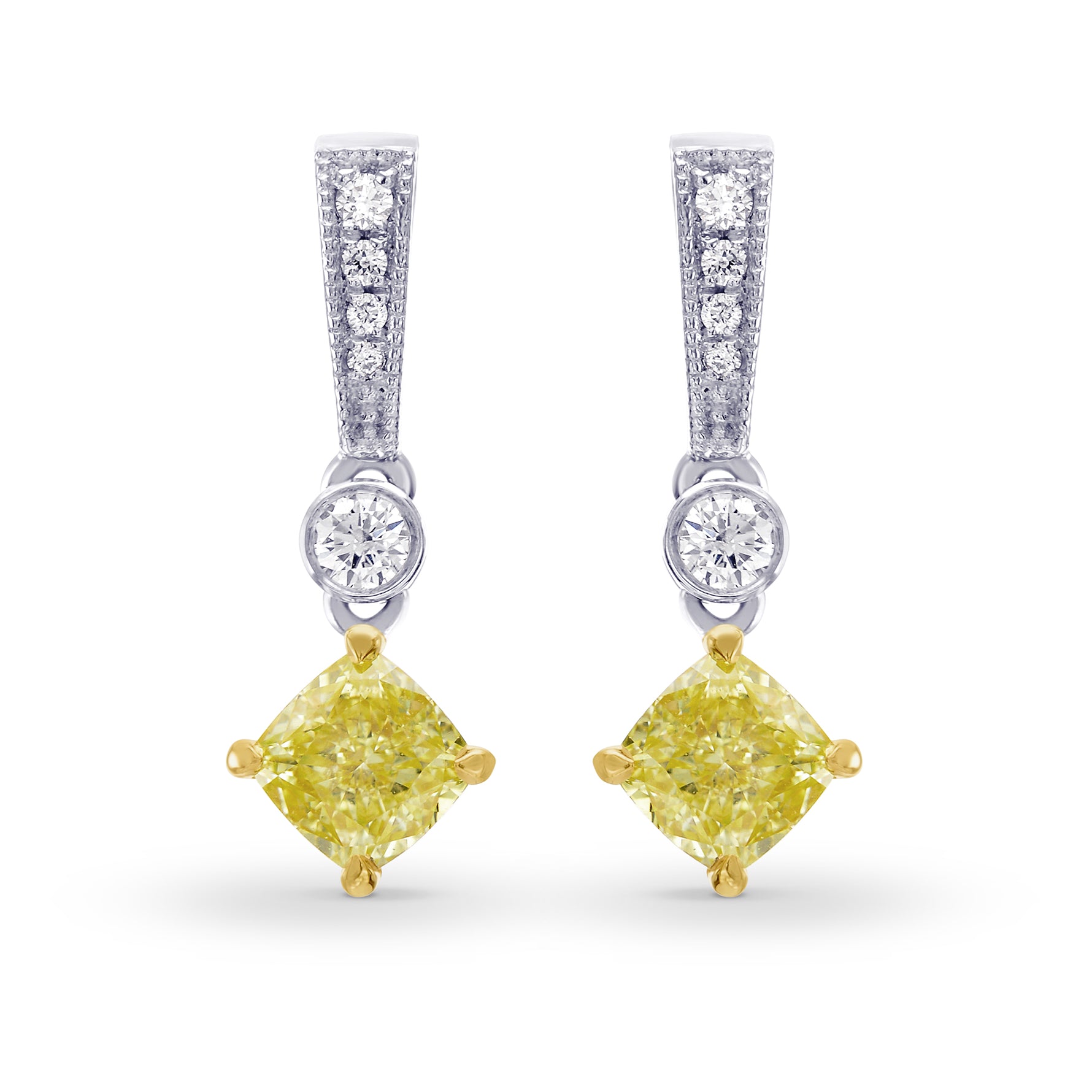 Fancy Yellow  Cushion Diamond  Drop Earrings