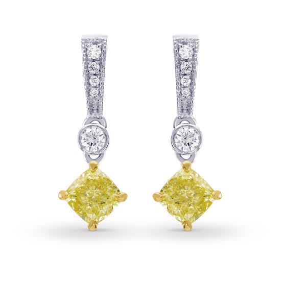 Fancy Yellow  Cushion Diamond  Drop Earrings