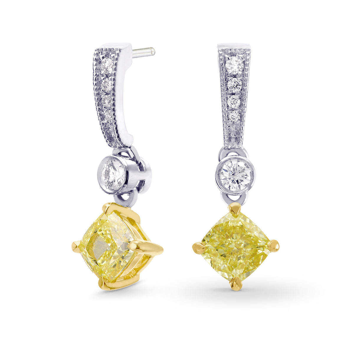 Fancy Yellow  Cushion Diamond  Drop Earrings