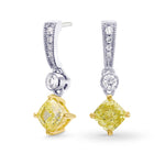 Fancy Yellow  Cushion Diamond  Drop Earrings