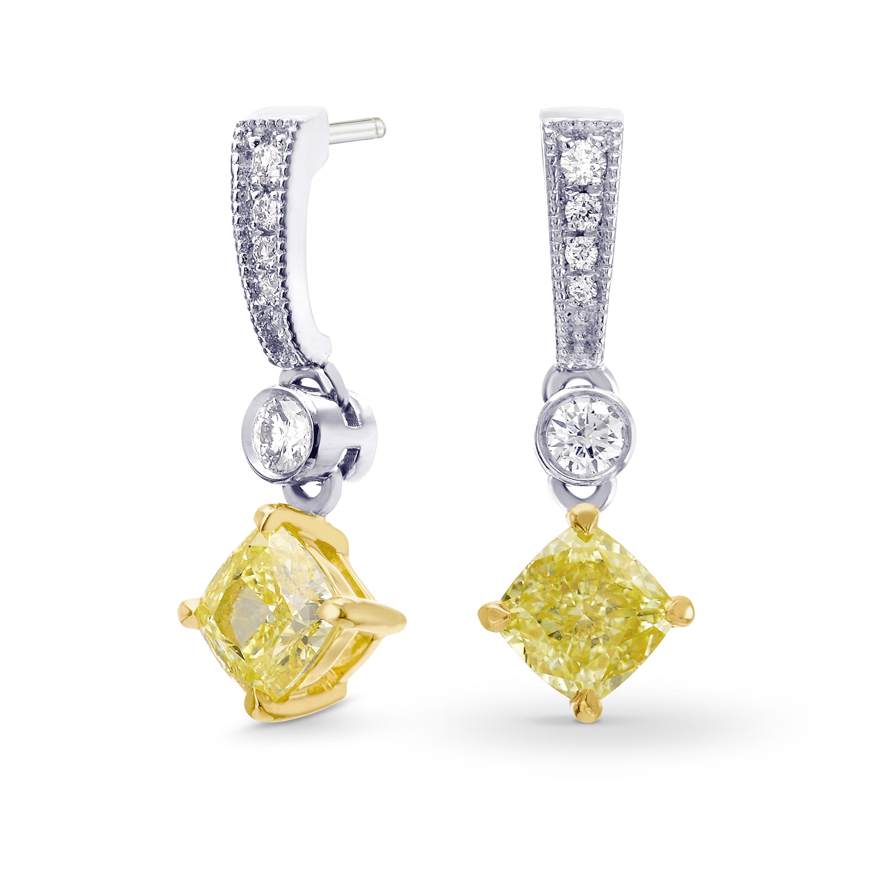 Fancy Yellow  Cushion Diamond  Drop Earrings