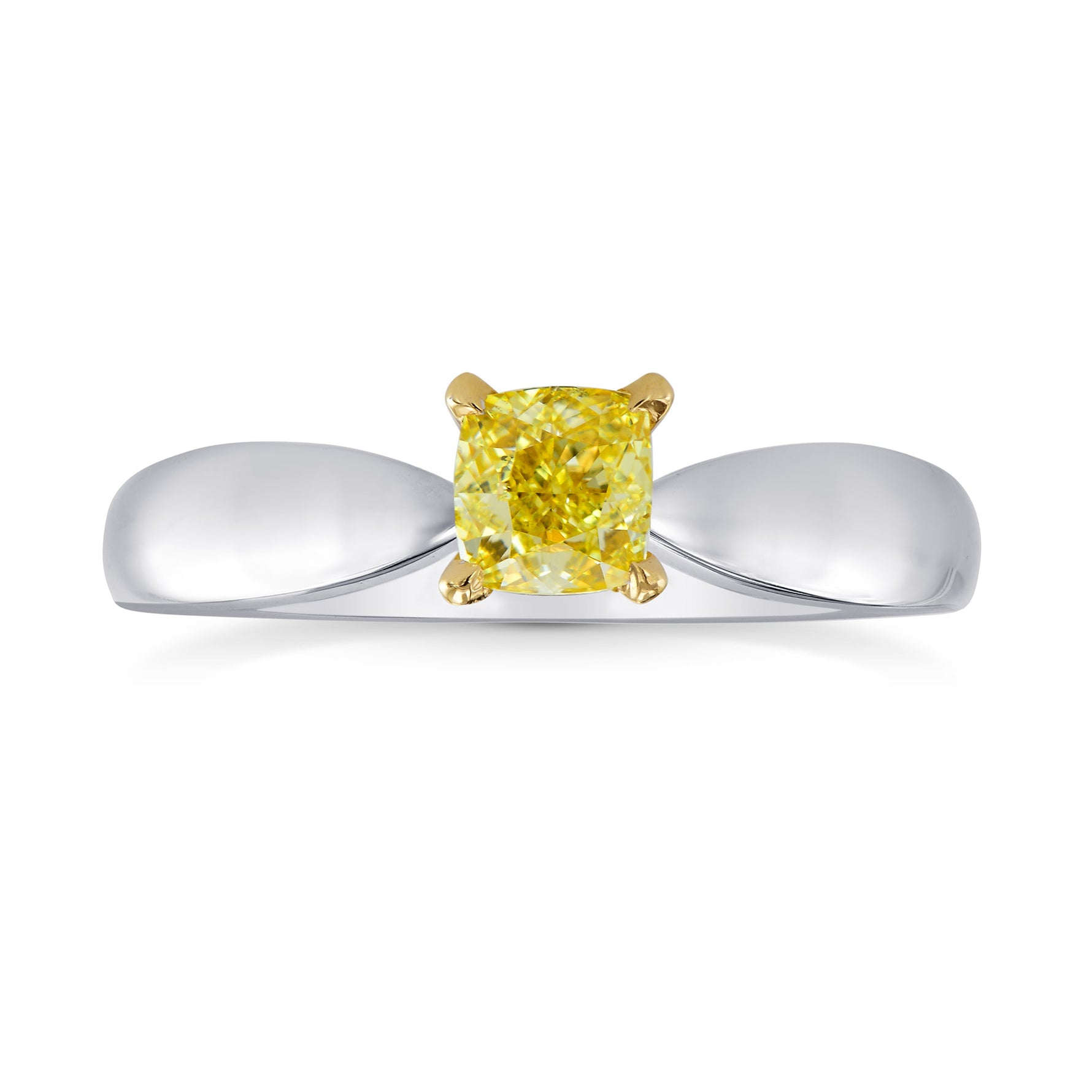 Fancy Intense Yellow Cushion  Diamond Solitaire Ring