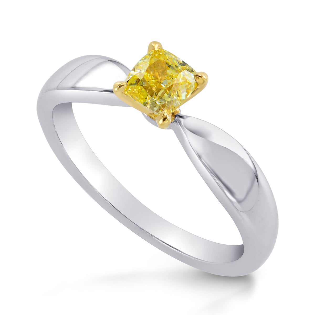 Fancy Intense Yellow Cushion  Diamond Solitaire Ring
