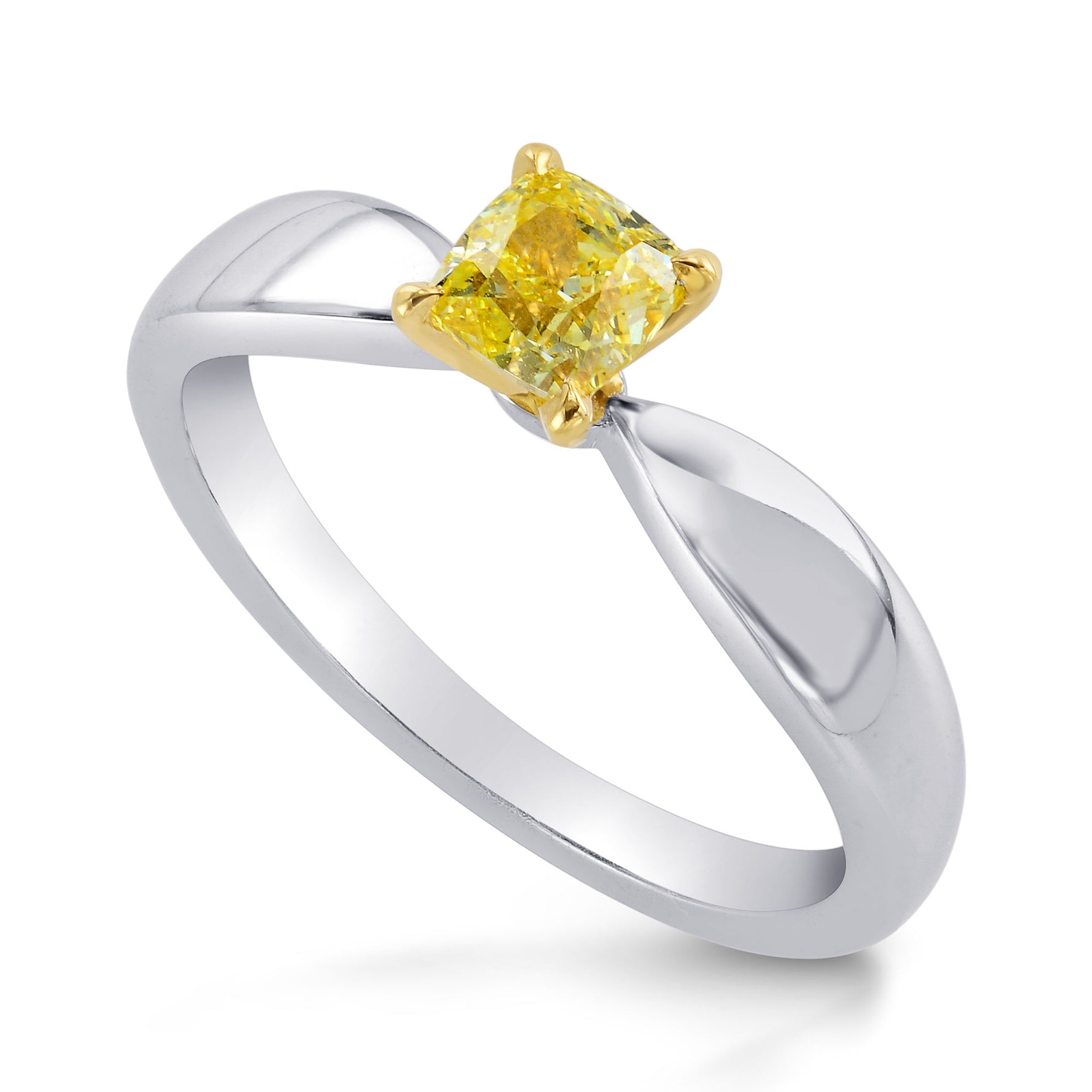 Fancy Intense Yellow Cushion  Diamond Solitaire Ring
