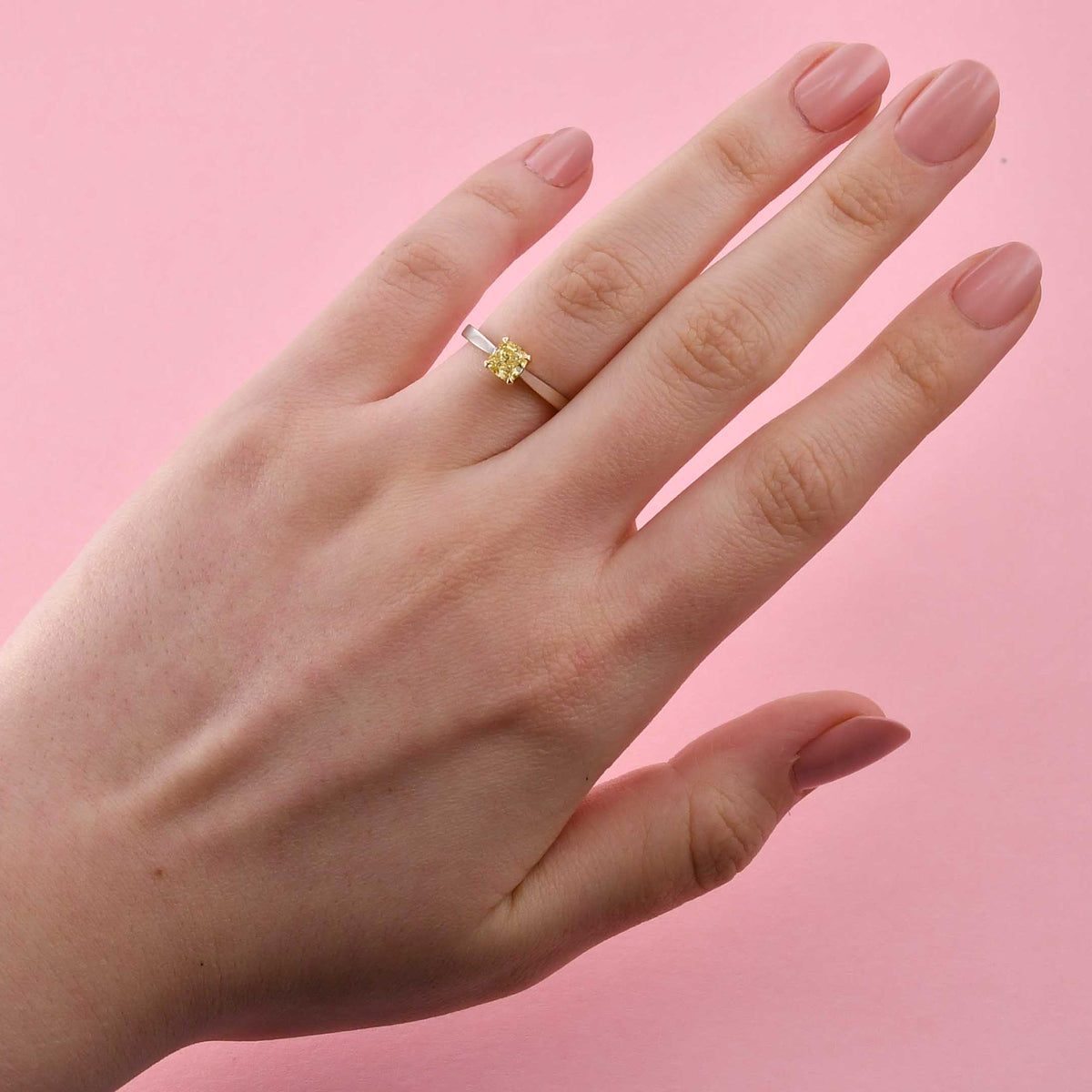 Fancy Intense Yellow Cushion Diamond Solitaire Ring