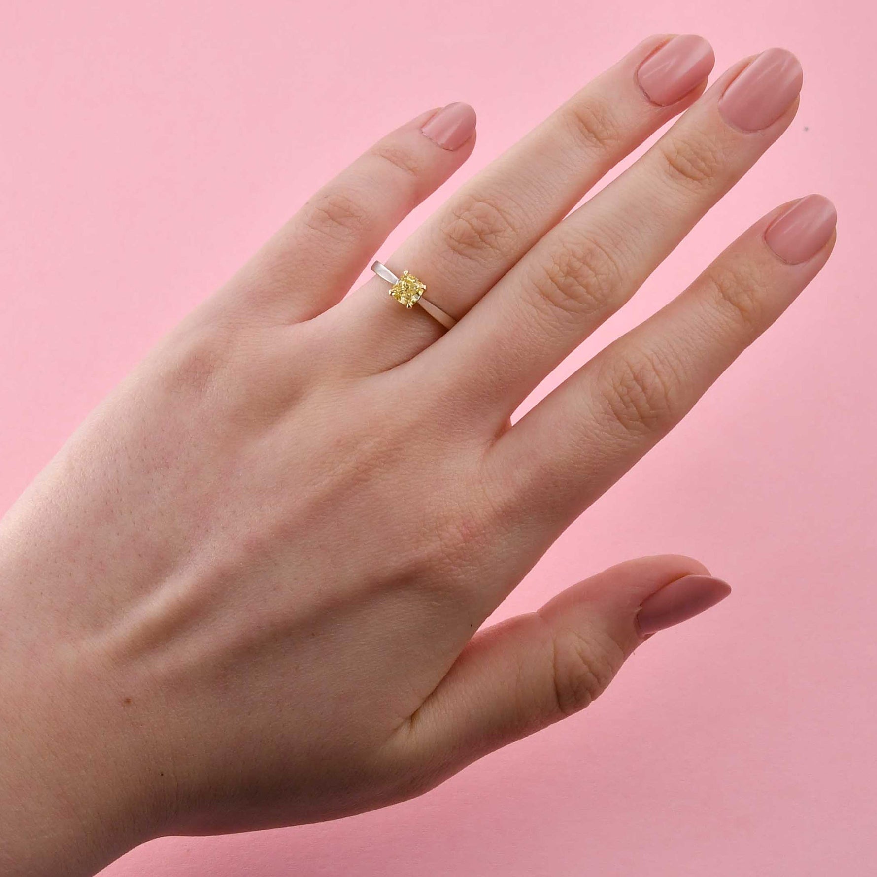 Fancy Intense Yellow Cushion Diamond Solitaire Ring