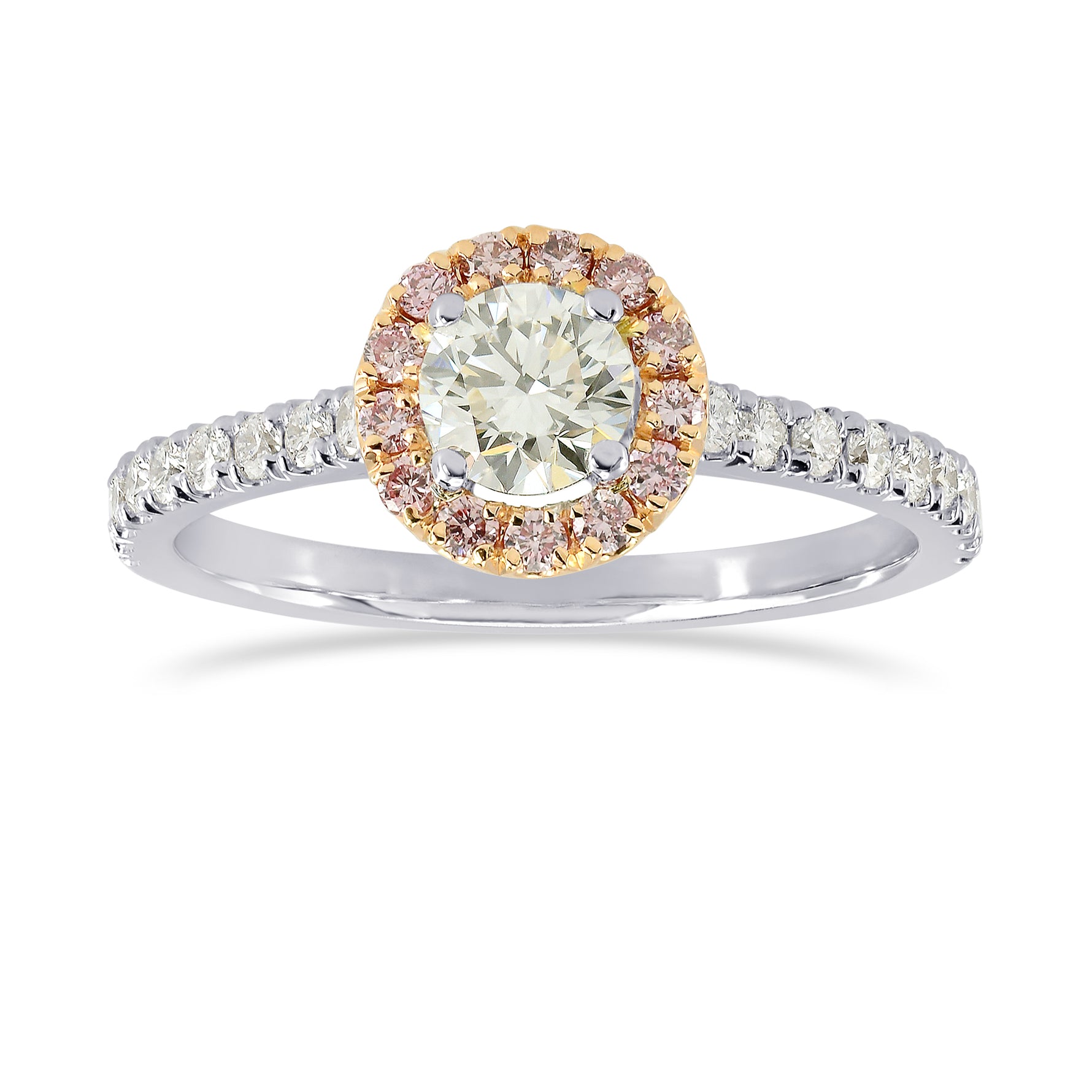 White and Fancy Pink Diamond Halo Ring