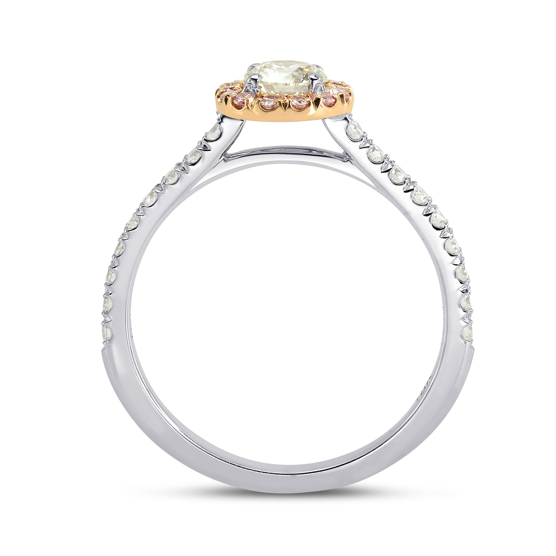 White and Fancy Pink Diamond Halo Ring