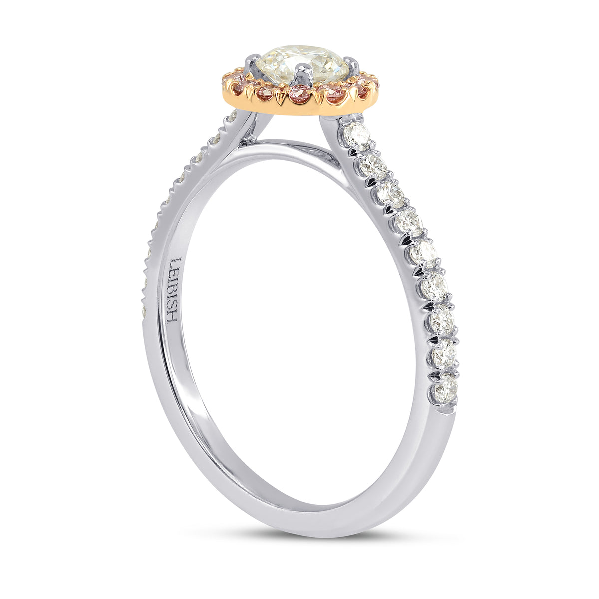 White and Fancy Pink Diamond Halo Ring