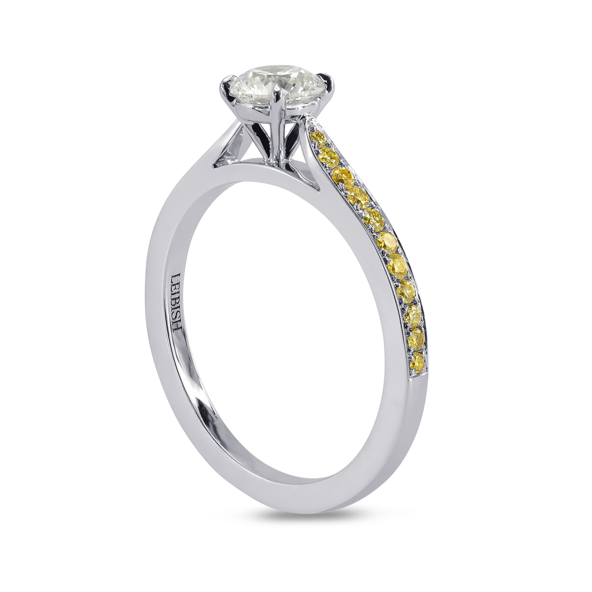Round White and Fancy Intense Yellow Diamond Pave Engagement Ring