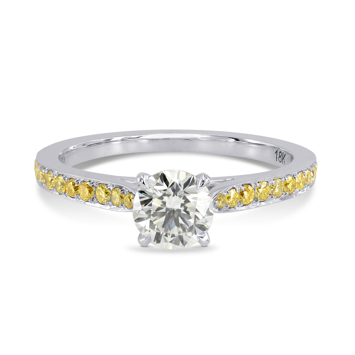 Round White and Fancy Intense Yellow Diamond Pave Engagement Ring