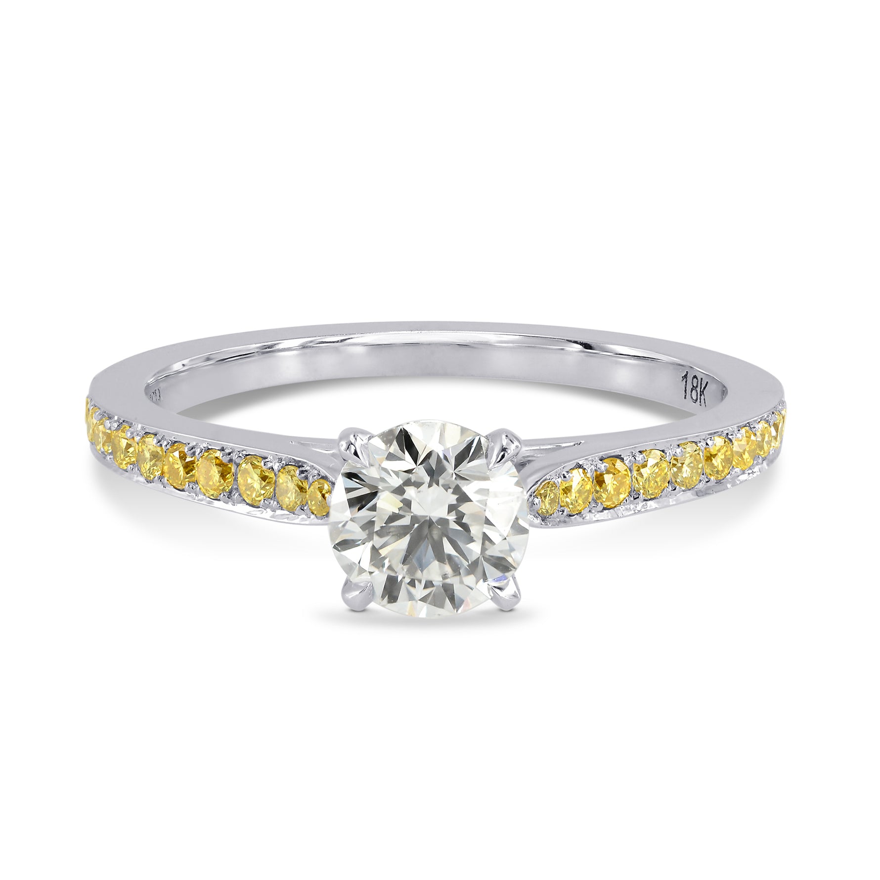 Round White and Fancy Intense Yellow Diamond Pave Engagement Ring