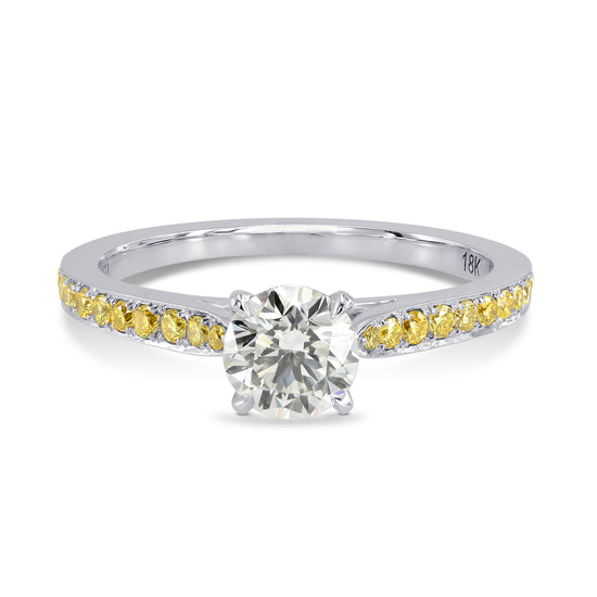 Round White and Fancy Intense Yellow Diamond Pave Engagement Ring