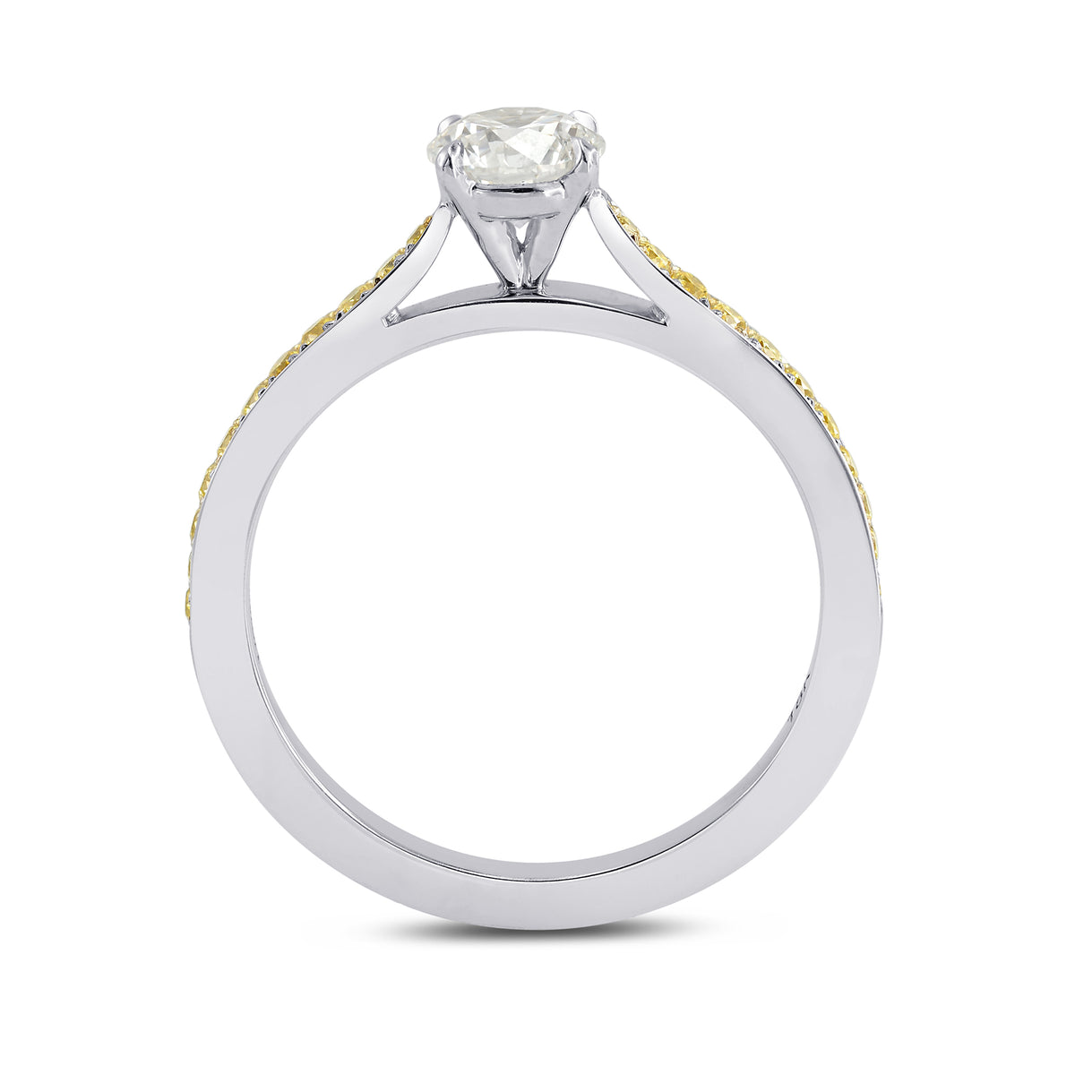Round White and Fancy Intense Yellow Diamond Pave Engagement Ring