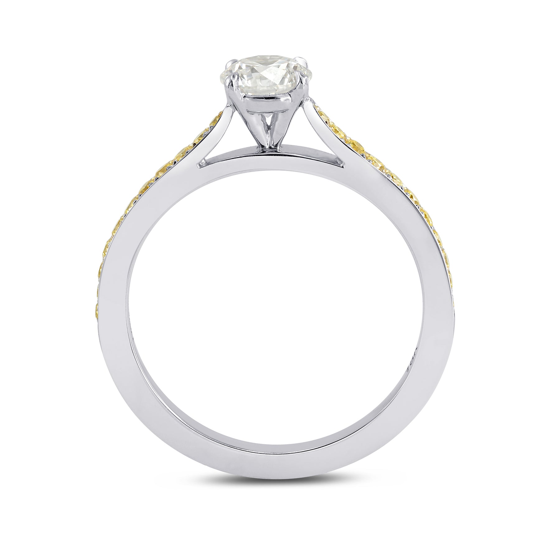 Round White and Fancy Intense Yellow Diamond Pave Engagement Ring