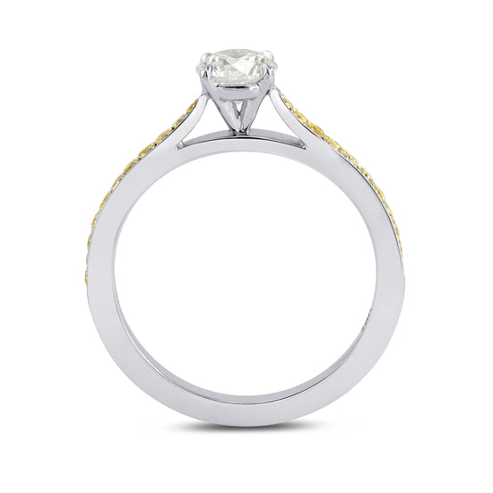 Round White and Fancy Intense Yellow Diamond Pave Engagement Ring