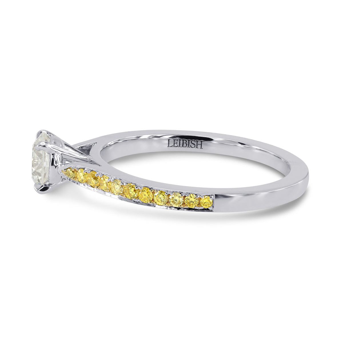 Round White and Fancy Intense Yellow Diamond Pave Engagement Ring